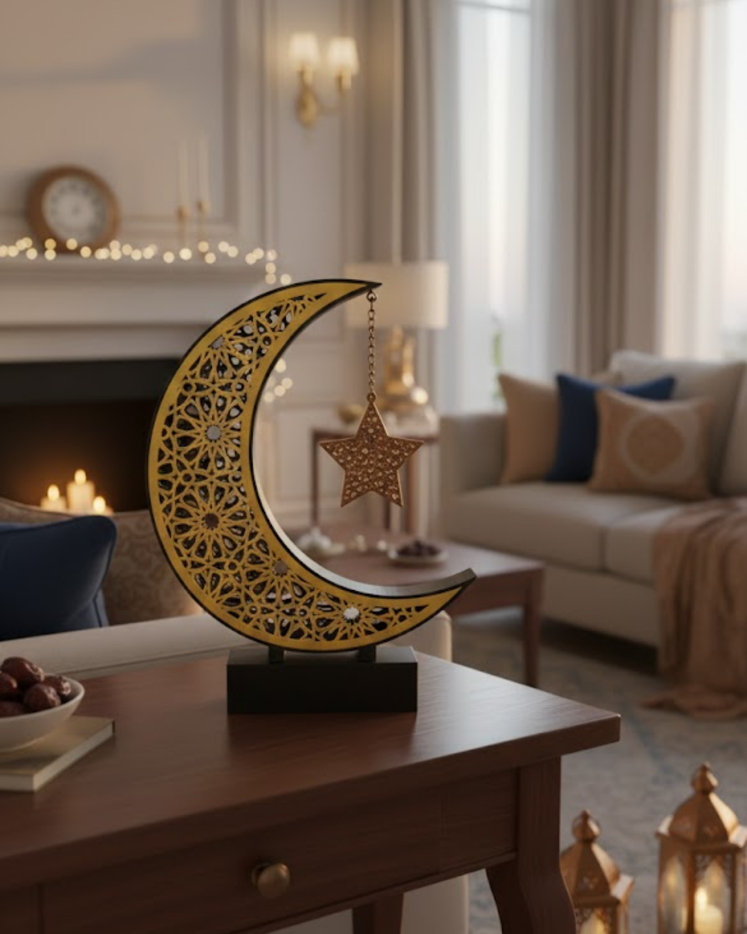 3D Hilal Yıldız Dekor 23x23 cm Ramazan Özel Masa Üstü Süs - Lisinya