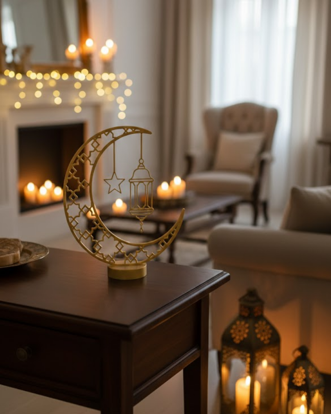 3D Hilal Cami Dekor 20x20 cm Özel Baskı Masa Üstü Süs - Lisinya