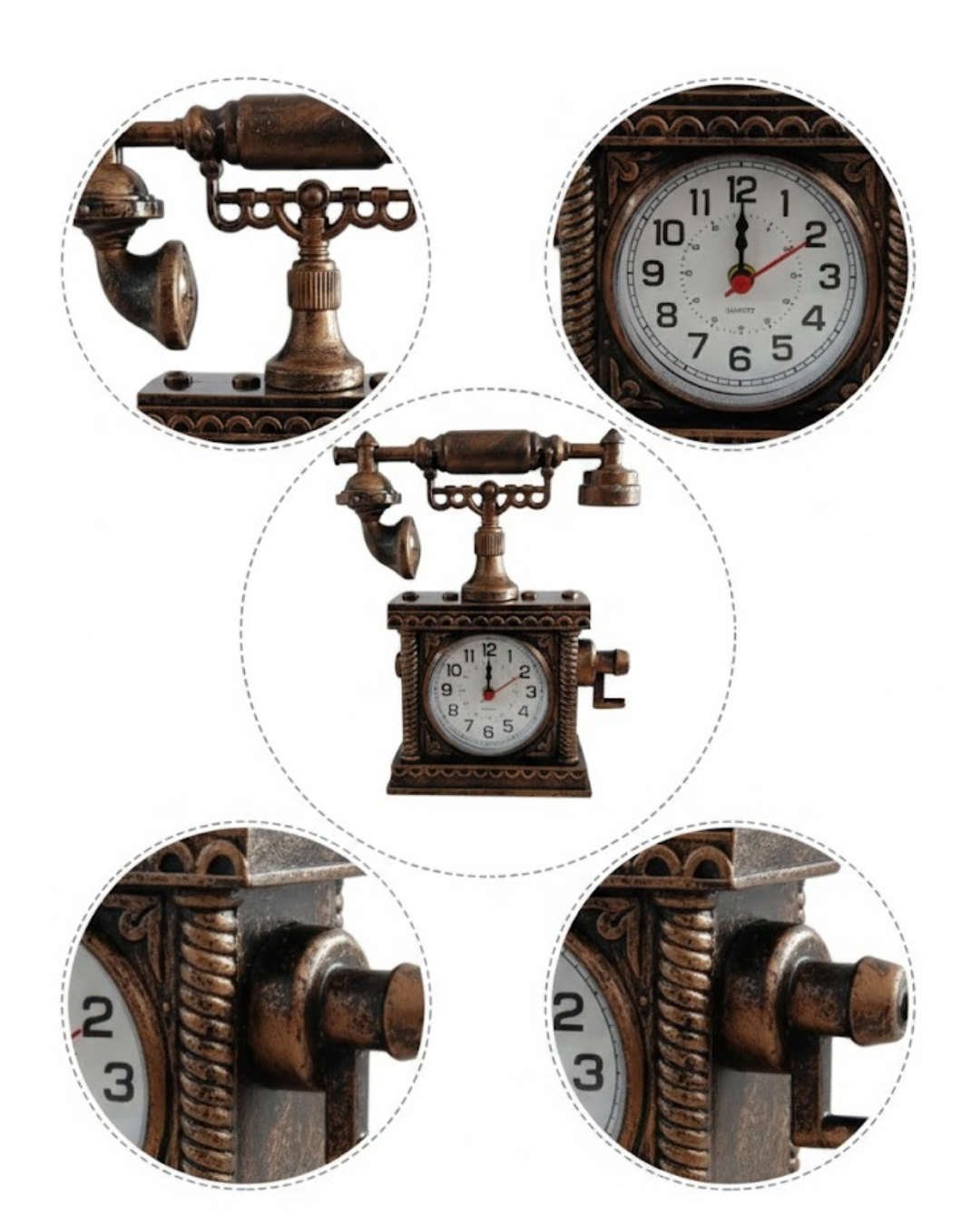 ZN8808B TELEFON ŞEKLİNDE ÇALAR SAAT BRONZ - Lisinya