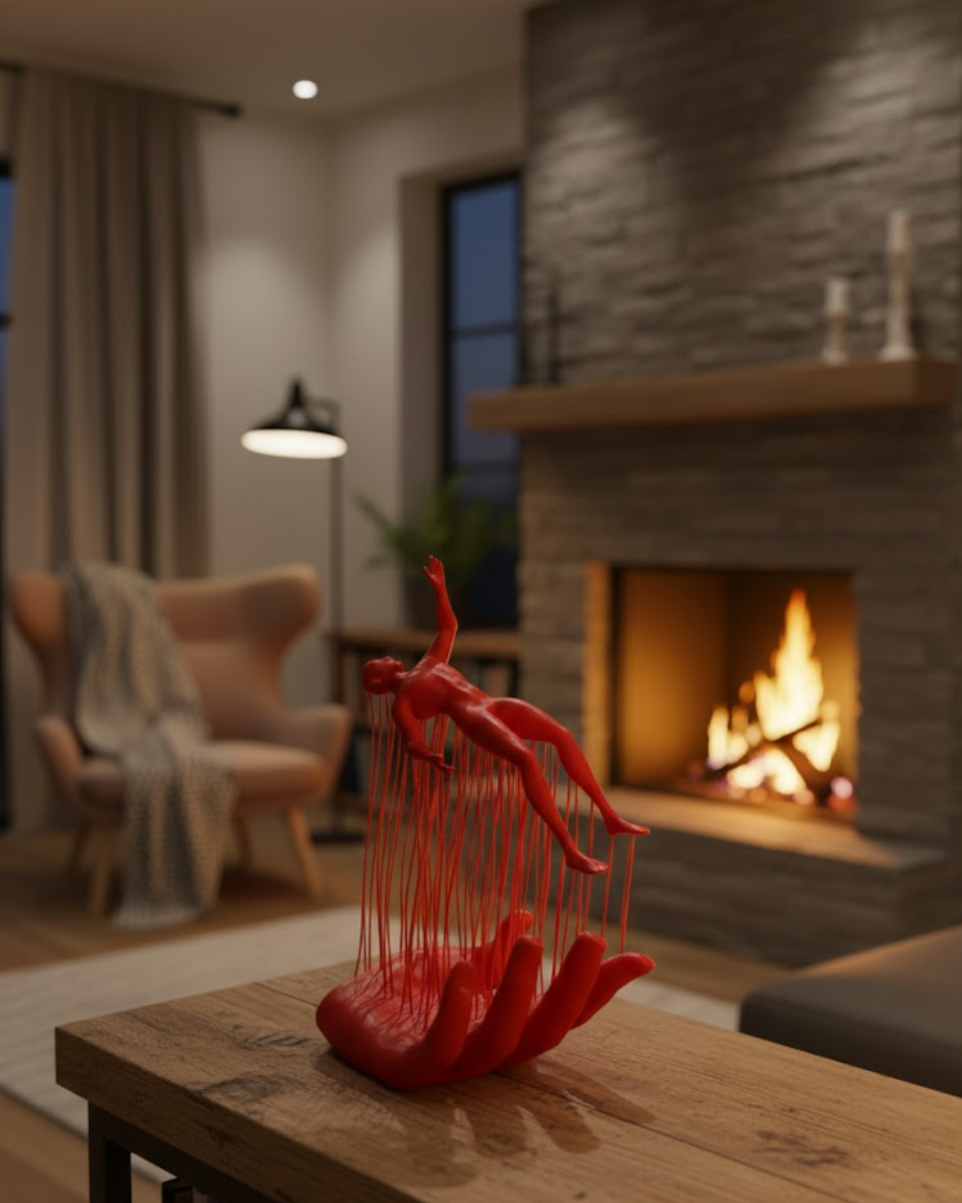 3D El İnsan Figürü Kırmızı Minimal Modern Ev ve Ofis Dekoru 12x18 cm - Lisinya