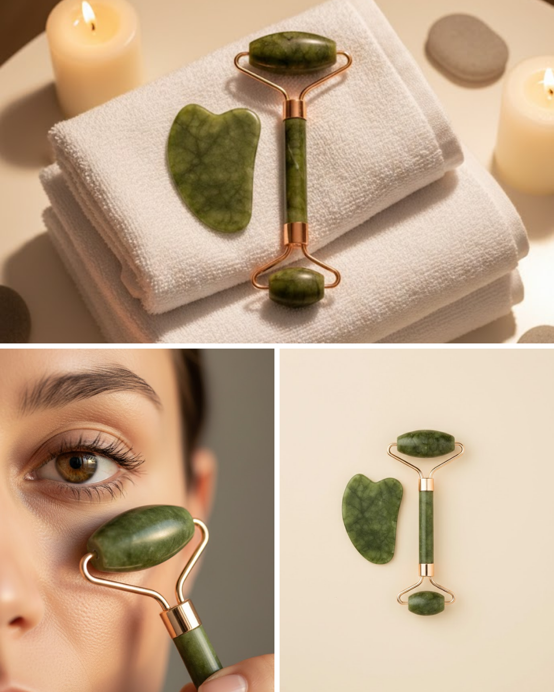 Yeşim Taşı Yüz Bakım Seti Çift Başlıklı Roller ve Gua Sha - Lisinya