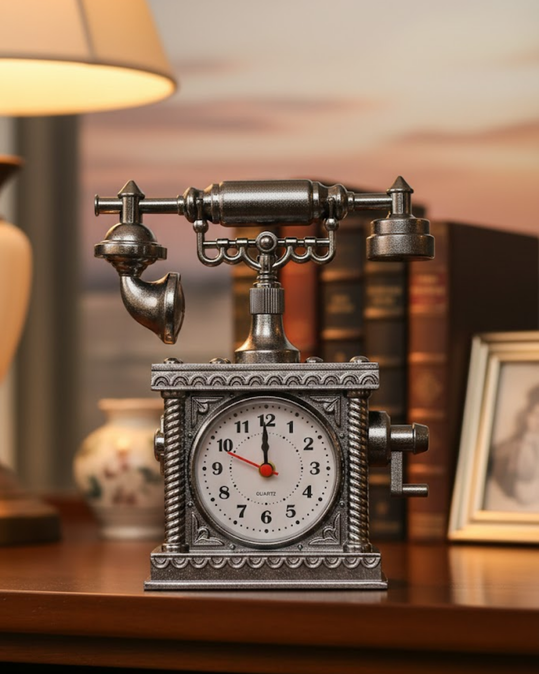 Retro Telefon Görünümlü Çalar Saat Masa ve Raf Dekoru - Lisinya