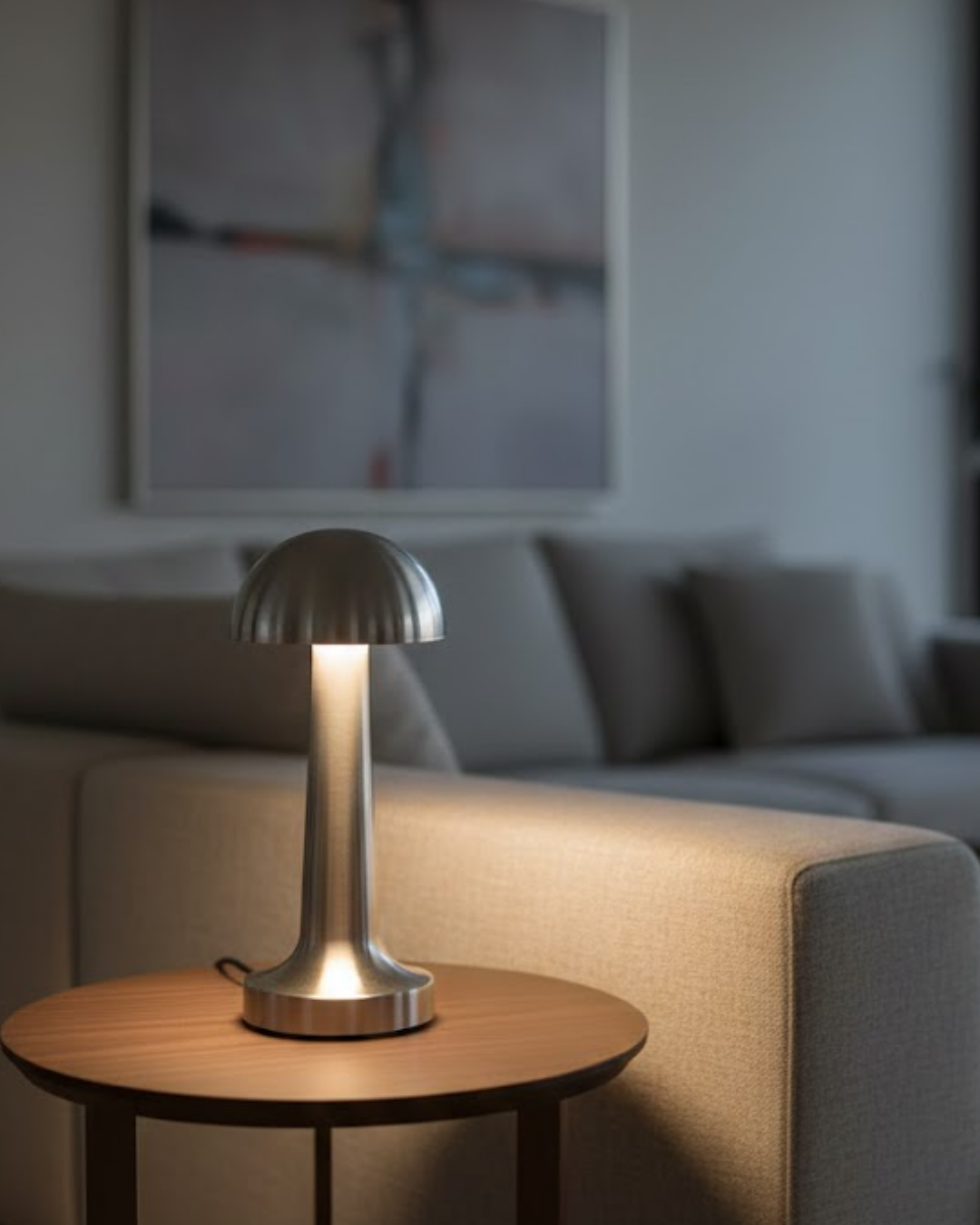 Dokunmatik Mantar Masa Lambası 3 Modlu Işık Şarjlı Kablosuz LED Krom Gövde - Lisinya