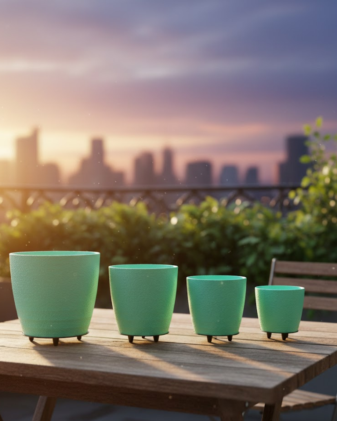 4’lü 3D Mint Yeşil Saksı Seti Modern Tasarım Dekoratif Ayaklı Vazo - Lisinya