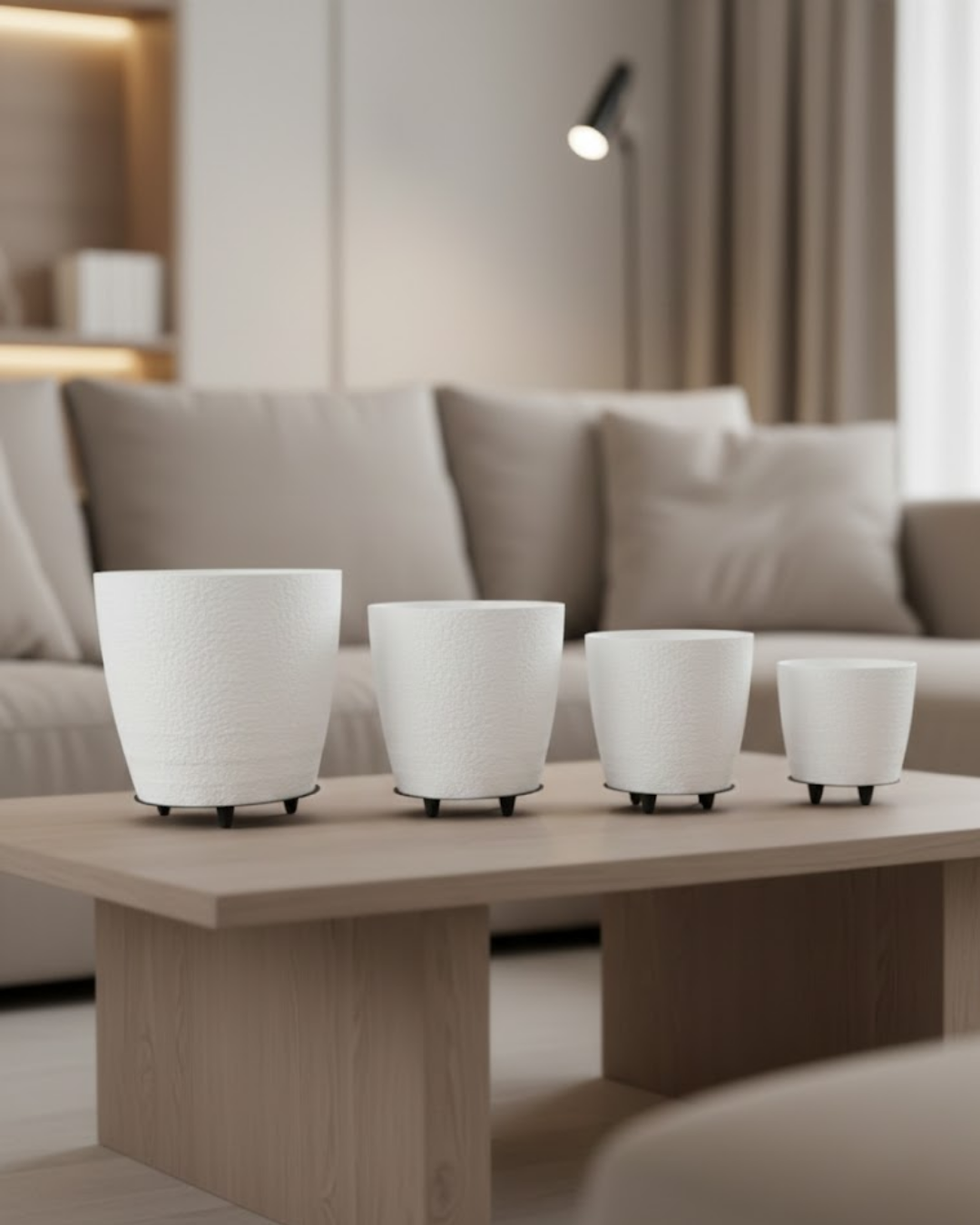 4’lü 3D Beyaz Ayaklı Saksı Seti Modern Minimal Dekoratif Vazo - Lisinya