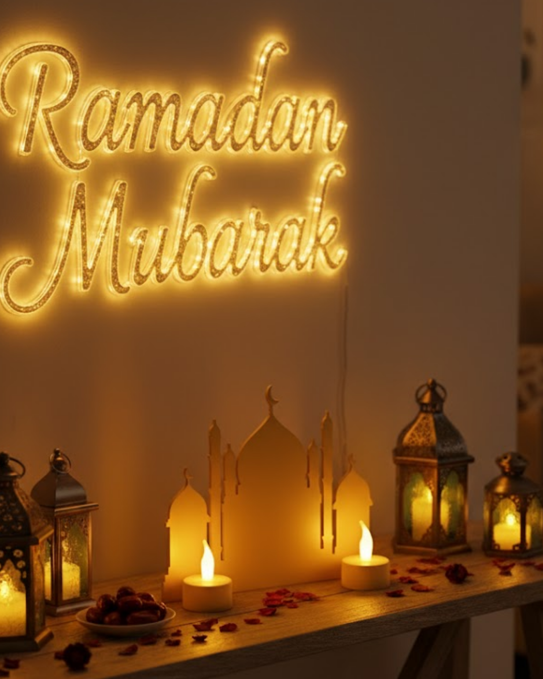 3D Cami Siluet Dekor 2 Pilli Mum Dahil Ramazan Masa Üstü - Lisinya