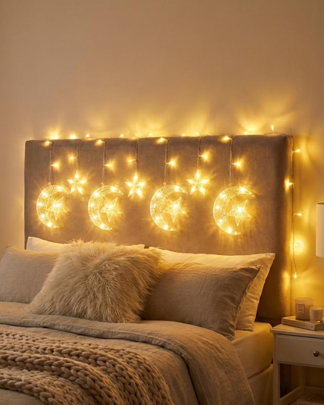 Ramazan İçin Hilal Yıldız Işık Zinciri Yanıp Sönen ve Sabit Modlu - Lisinya