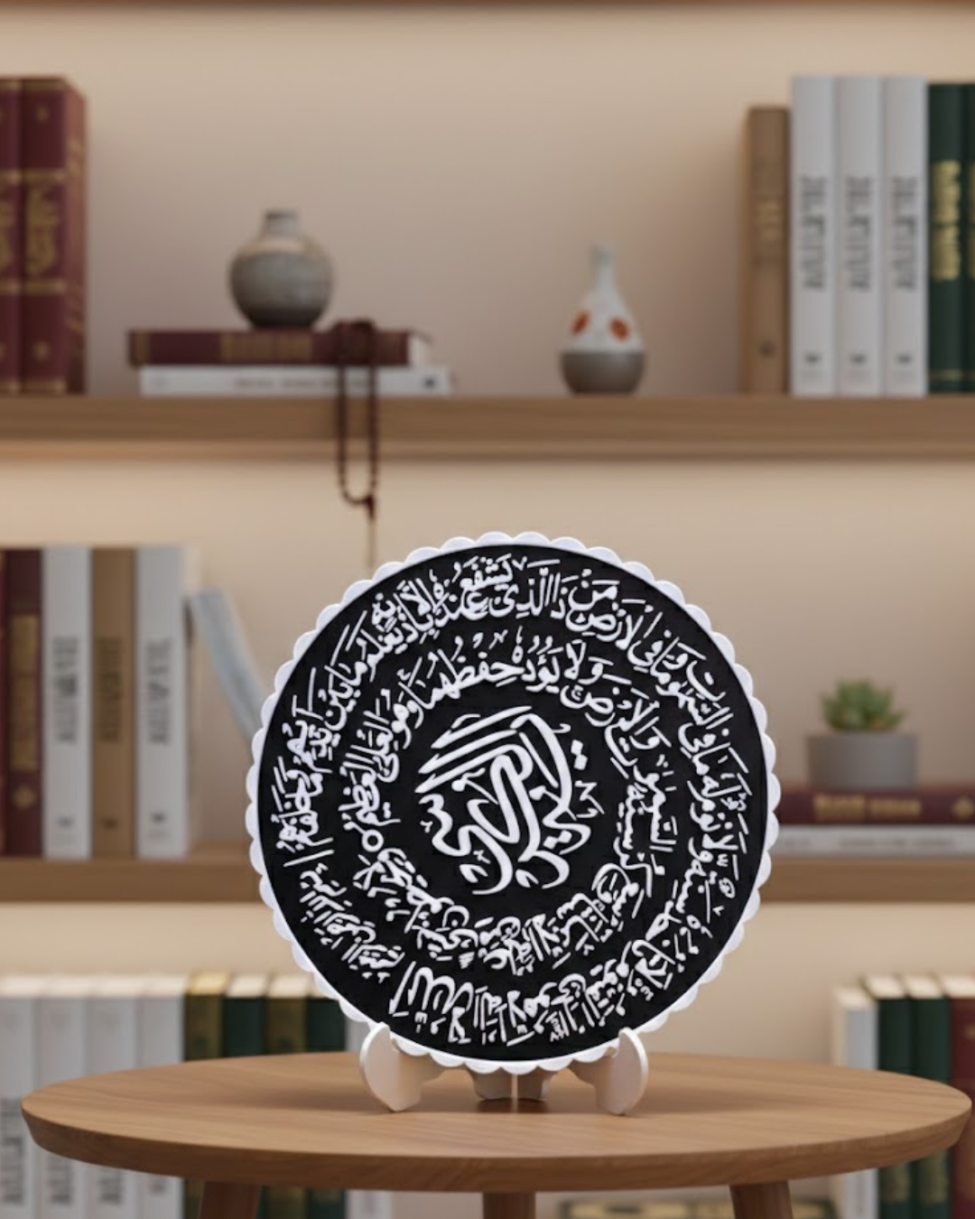Ayetel Kürsi Yuvarlak Masaüstü Dekoratif İslami Duvar ve Sehpa Süsü - Lisinya
