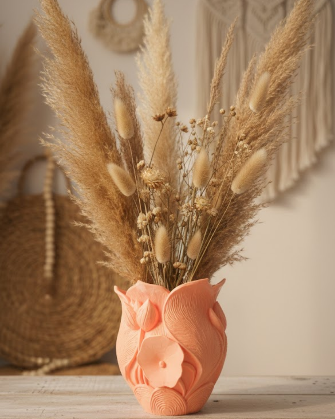 3D Özel Baskı Turuncu Çiçekli Dekoratif Vazo Salon Ofis Dekoru - Lisinya