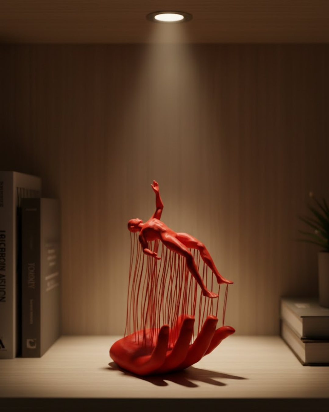 3D El Üzerinde İnsan Figürü Kırmızı Sanatsal Masa Üstü Dekor 12x18 cm - Lisinya