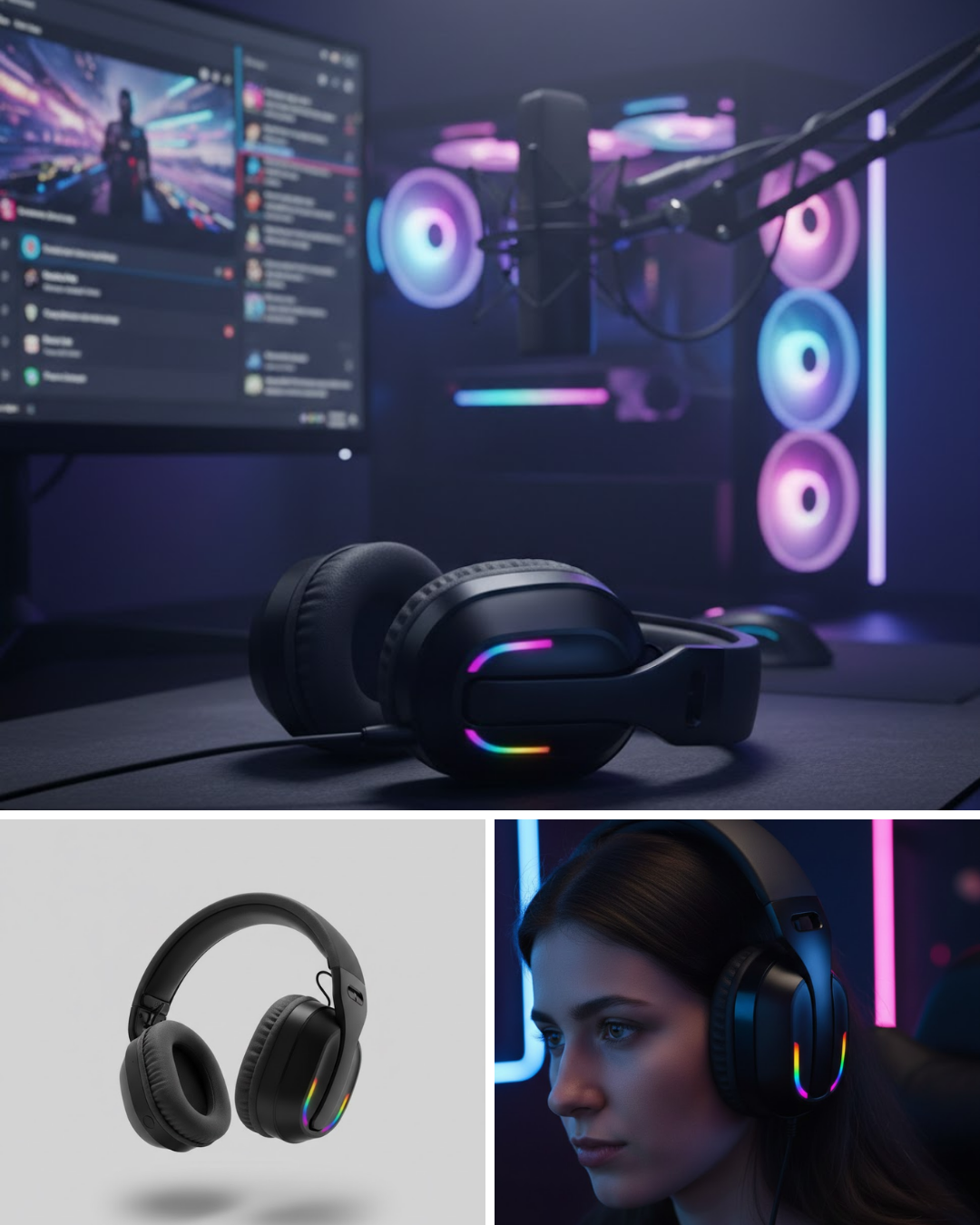 Wireless Oyuncu Kulaklığı RGB Işıklı Uzun Bataryalı Mikrofonlu Headset - Lisinya