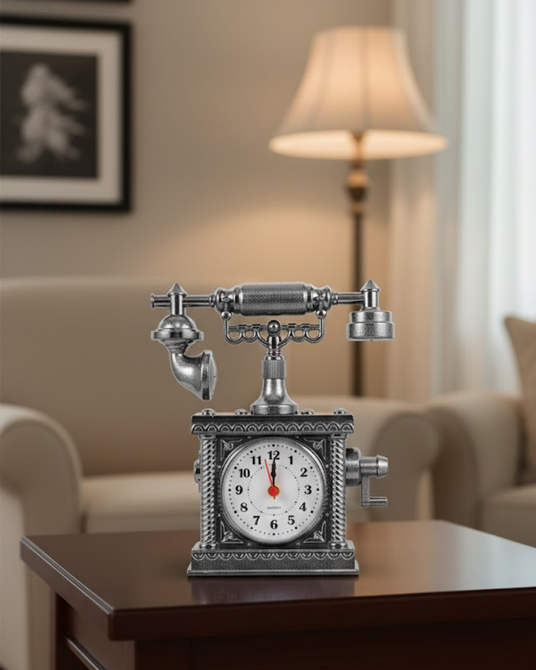 Nostaljik Telefon Tasarımlı Masa Saati Yüksek Sesli Alarm - Lisinya
