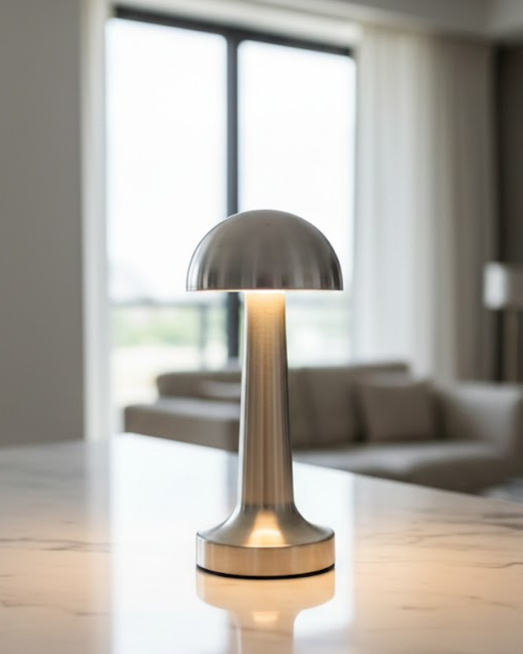 Krom Mantar Masa Lambası Dokunmatik 3 Renk LED Şarjlı Taşınabilir Gece Lambası - Lisinya