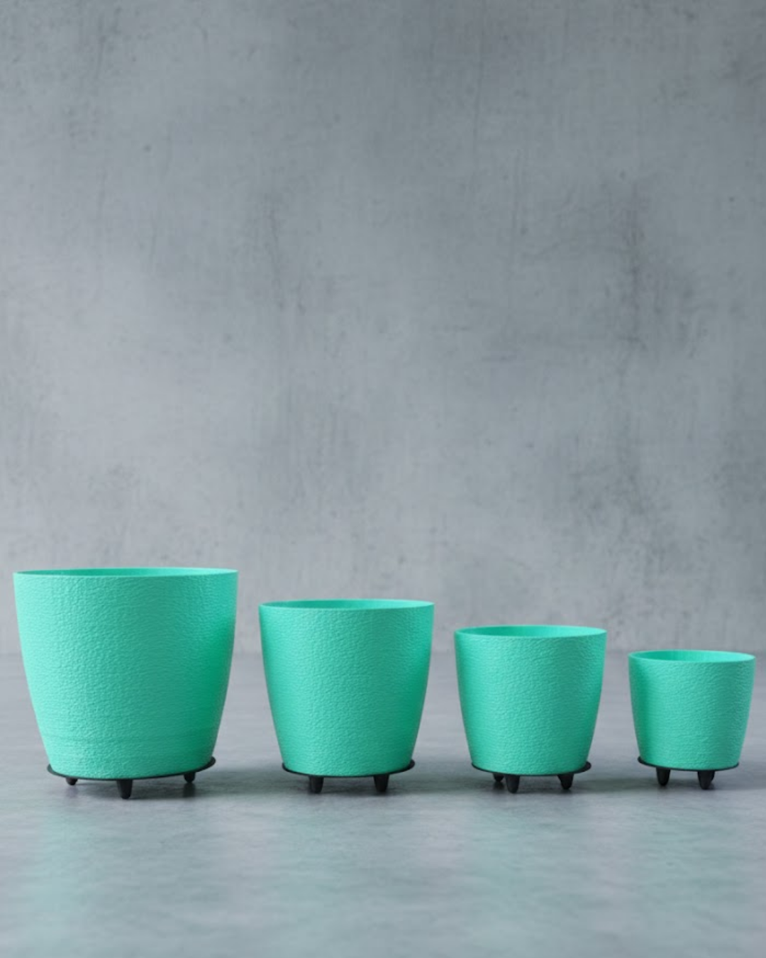 4’lü 3D Yeşil Dekoratif Saksı Takımı Ayaklı Modern Vazo Seti - Lisinya