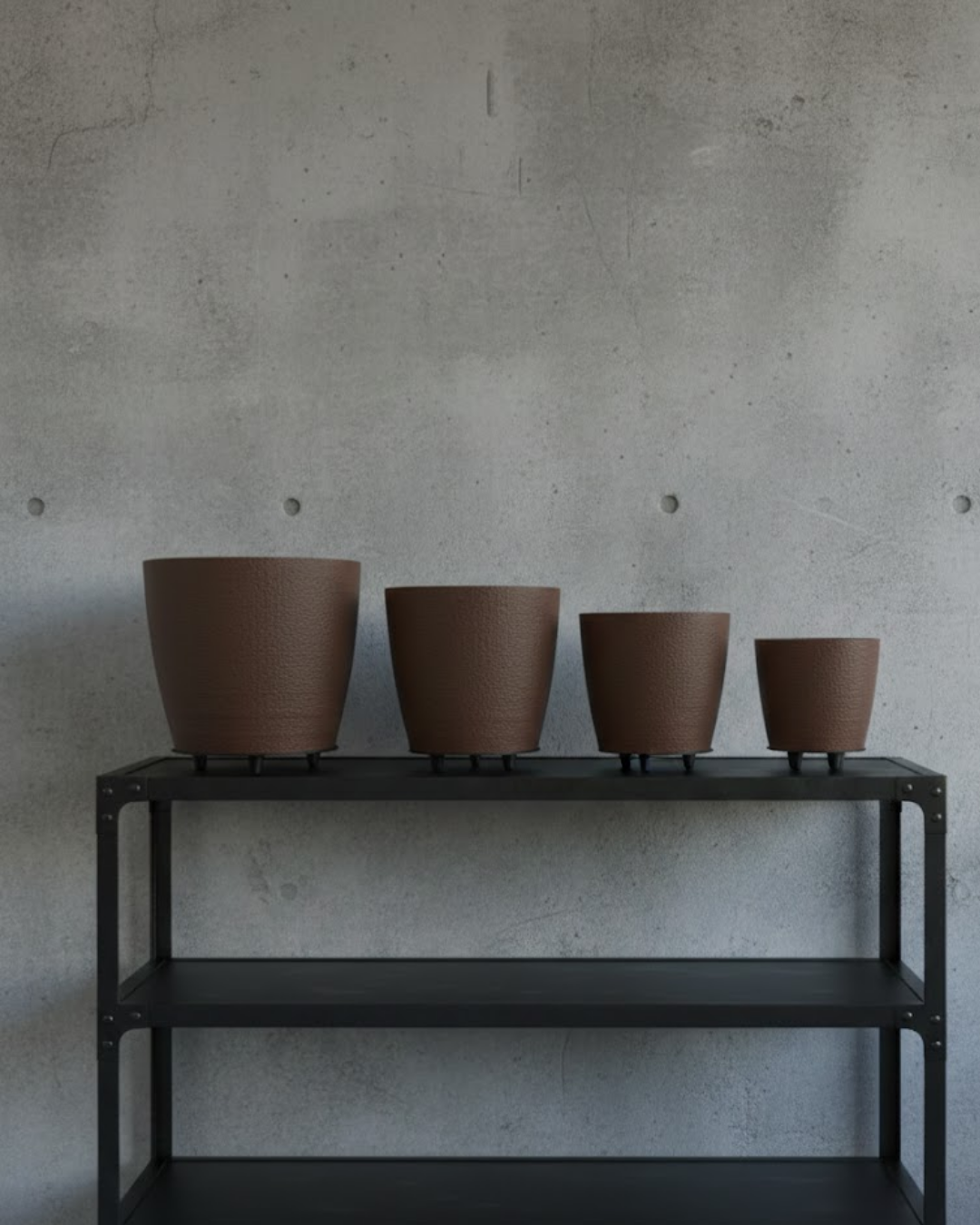 4’lü 3D Modern Kahverengi Vazo Seti Ayaklı Dekoratif Saksı Takımı - Lisinya