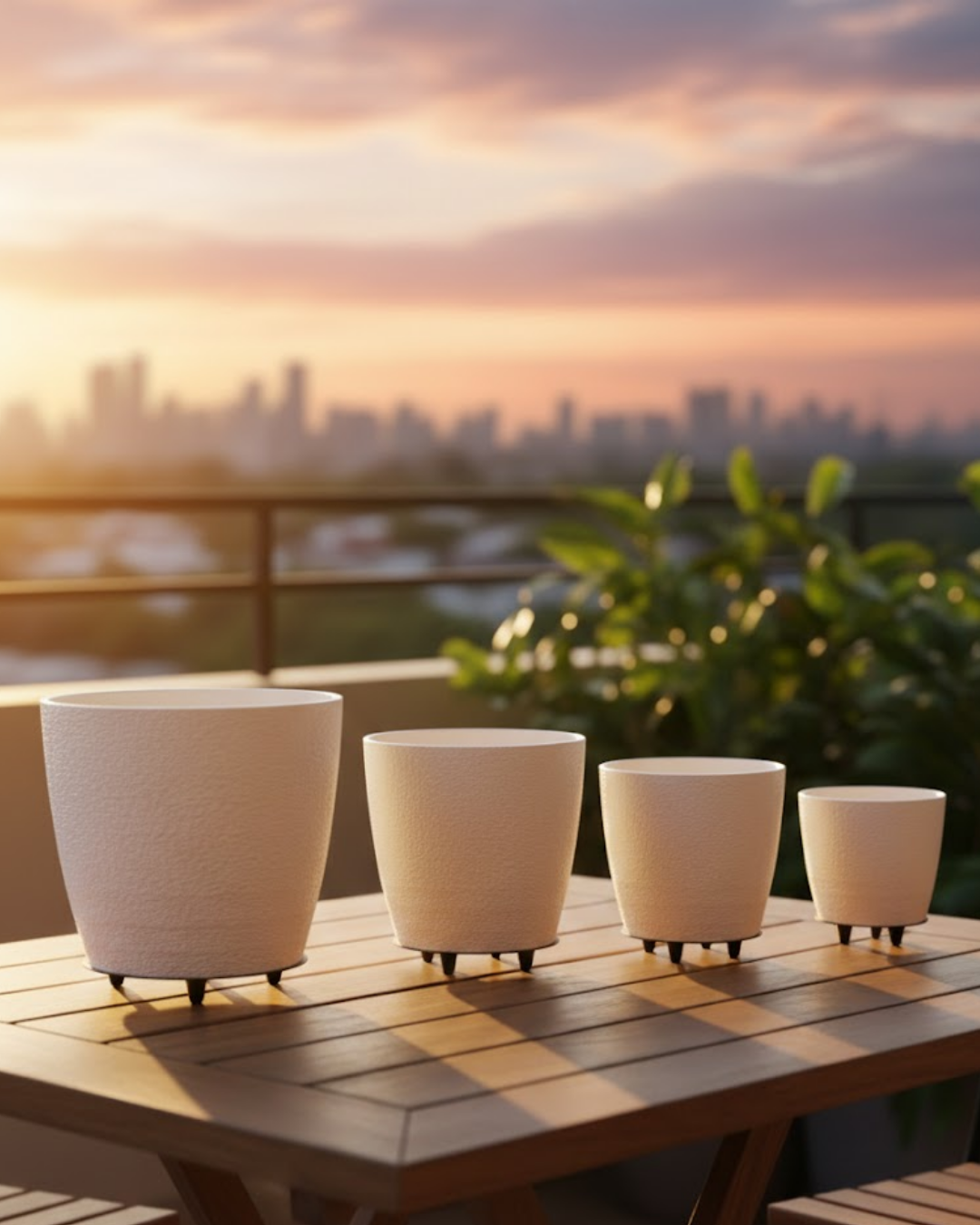 4’lü 3D Modern Beyaz Vazo Takımı Ayaklı Dekoratif Saksı Seti - Lisinya