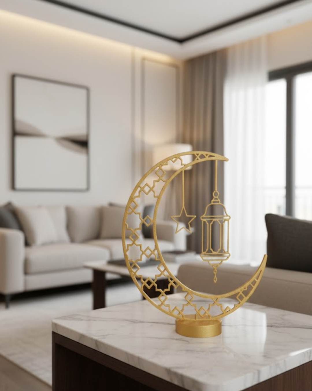 3D Hilal Cami Dekor Özel Baskı 20x20 cm Şık Masa Üstü - Lisinya