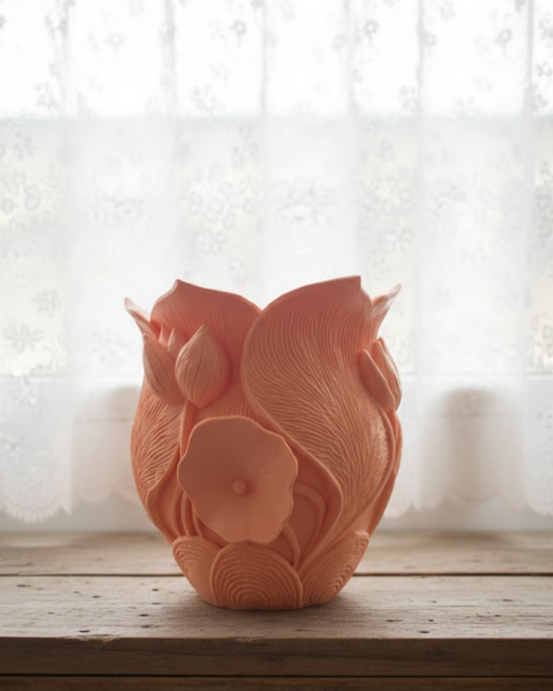 Turuncu Floral Tasarımlı 3D Vazo Şık Ev Dekorasyon Aksesuarı - Lisinya