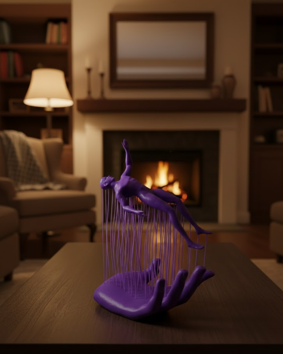 3D El İnsan Figürü Mor Modern Sanatsal Dekoratif Biblo 12x18 cm - Lisinya