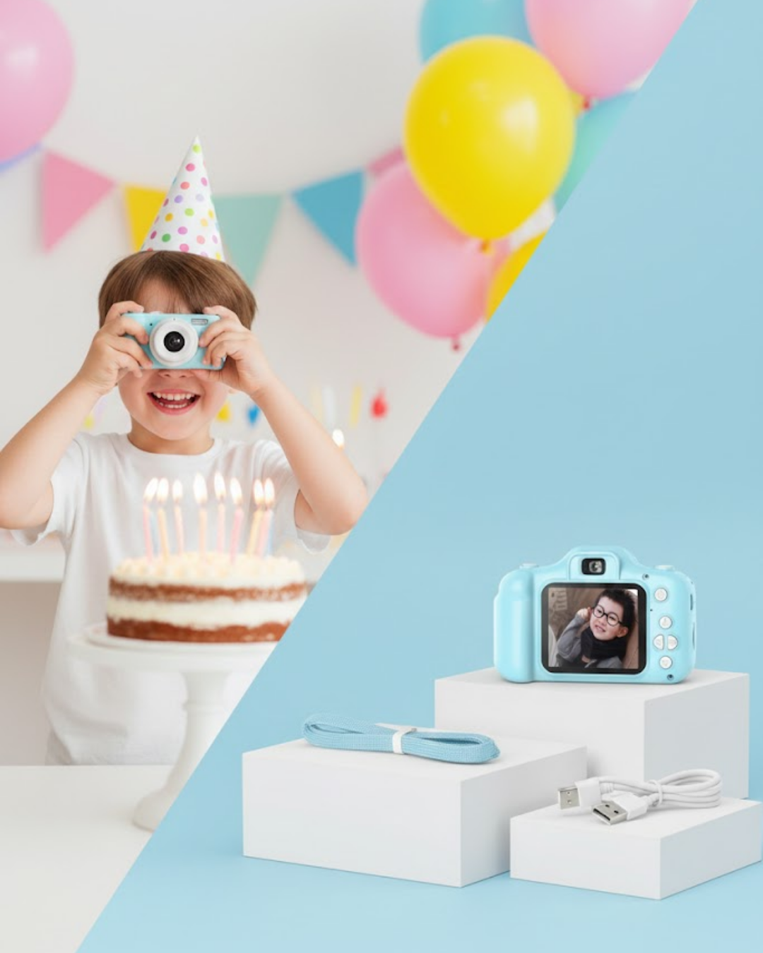 Mavi Kompakt Dijital Kamera HD Video ve Fotoğraf Çekim Özellikli USB Bağlantılı - Lisinya