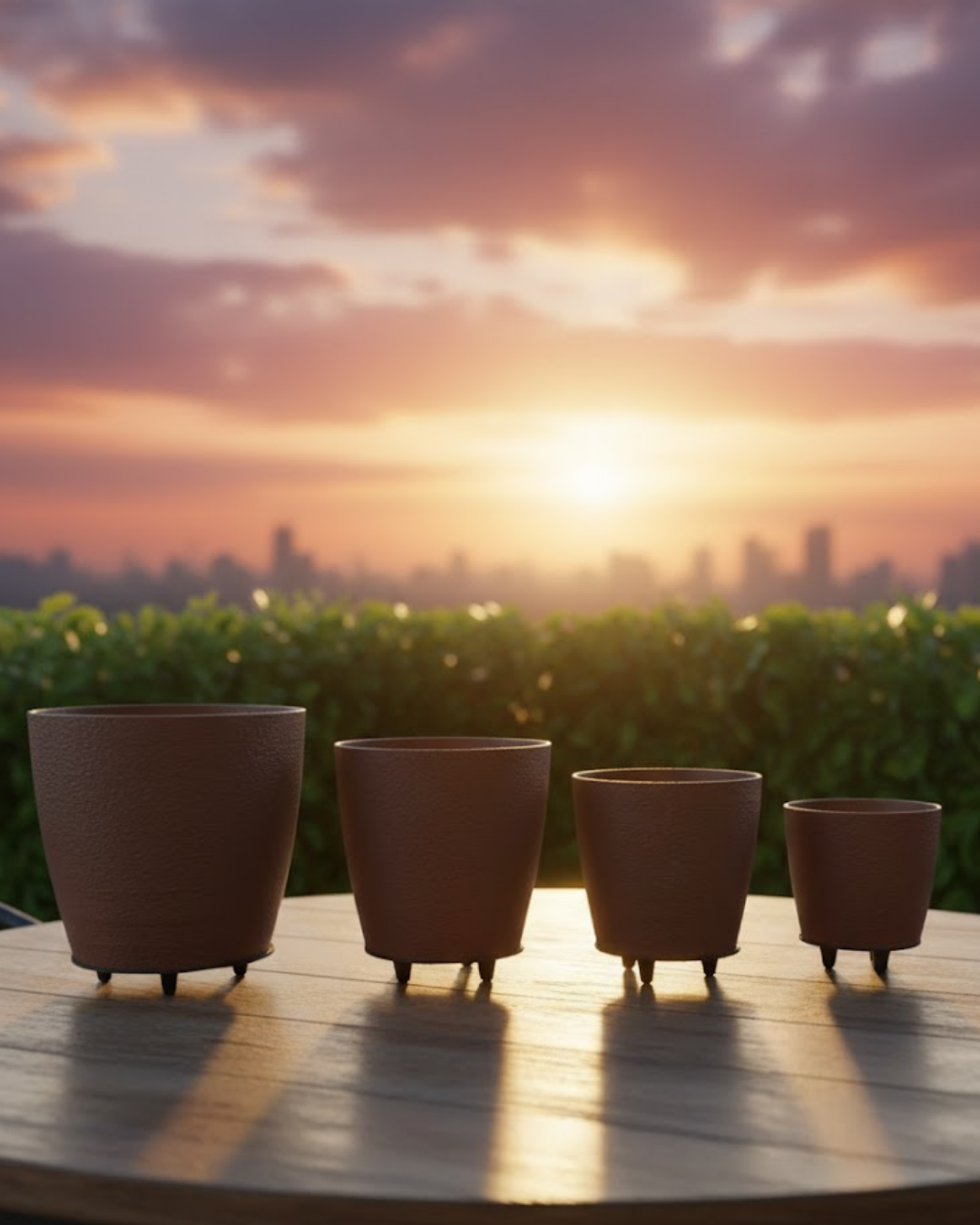 4’lü 3D Kahverengi Ayaklı Dekoratif Saksı Takımı Modern Tasarım - Lisinya