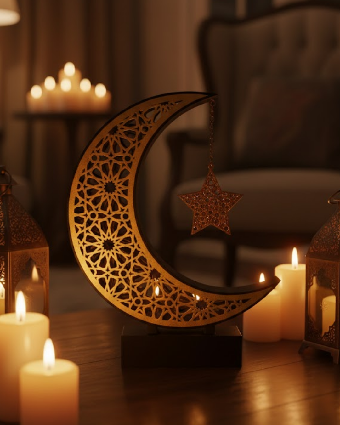 3D Hilal Yıldız Dekoratif Obje 23x23 cm Modern ve Manevi Tasarım - Lisinya