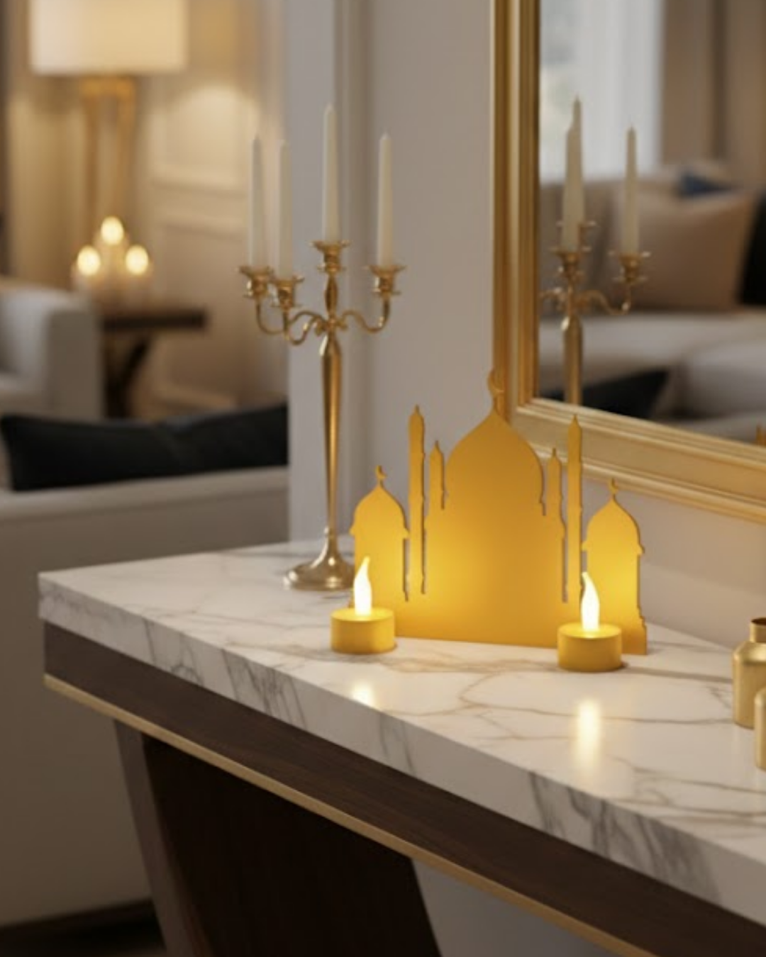 3D Ramazan Cami Dekor 2 Mumlu Işıklı Masa Üstü Biblo - Lisinya