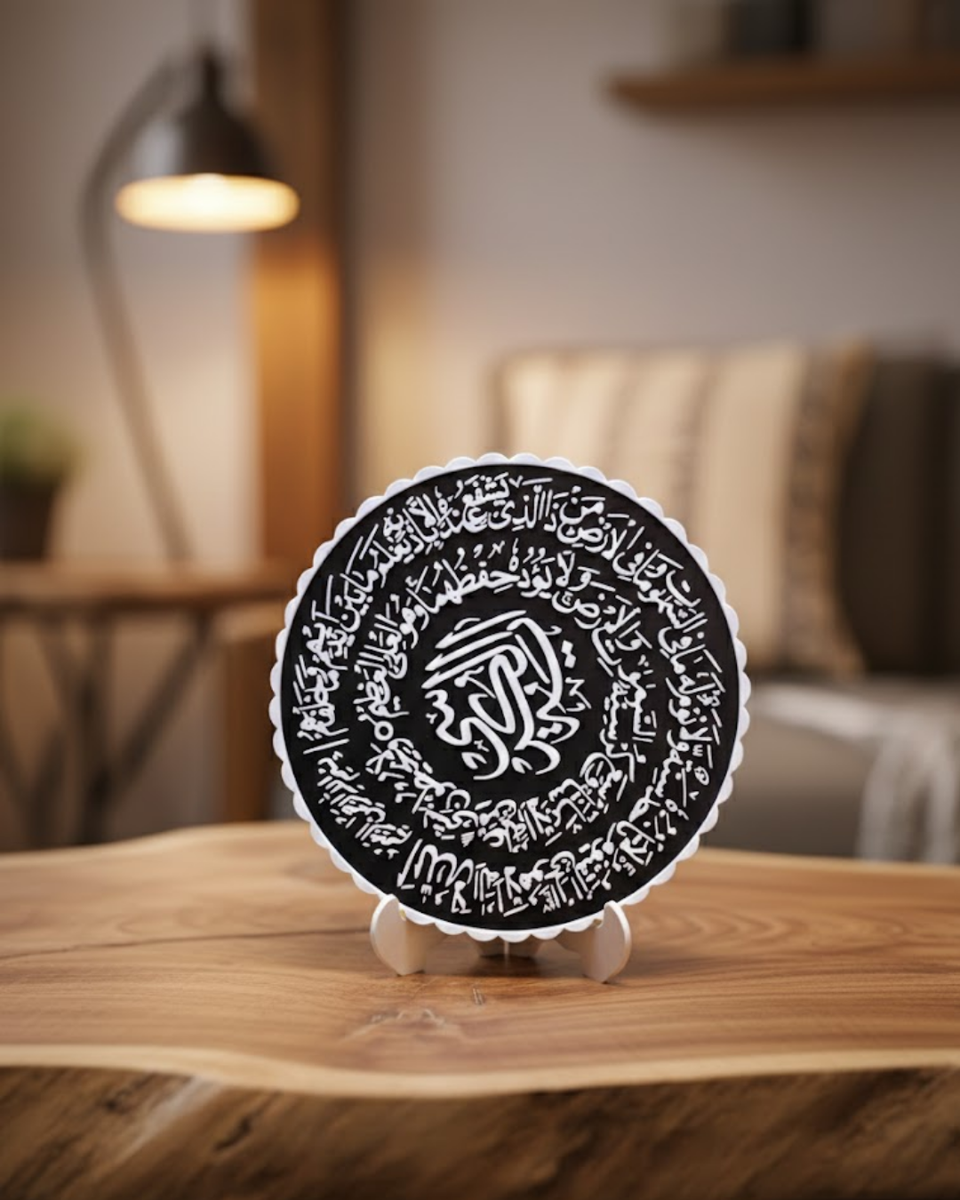 Ayetel Kürsi Siyah Zemin Üzeri Beyaz Yazılı Şık Masaüstü Pano - Lisinya