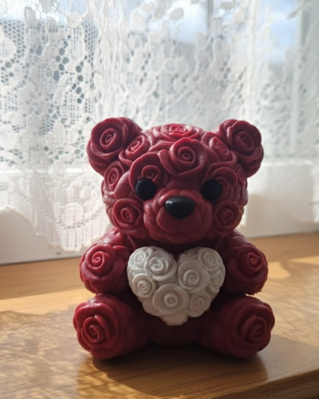 3D Gül Tasarımlı Kalp Ayıcık 10cm Şık Dekoratif Biblo - Lisinya