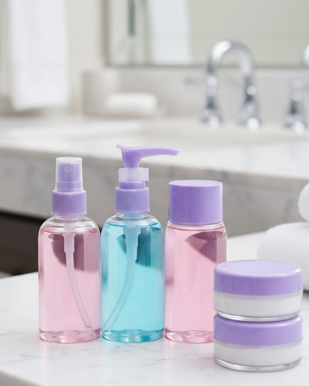 Taşınabilir 5’li Seyahat Banyo Seti Şeffaf Kozmetik Kapları - Lisinya