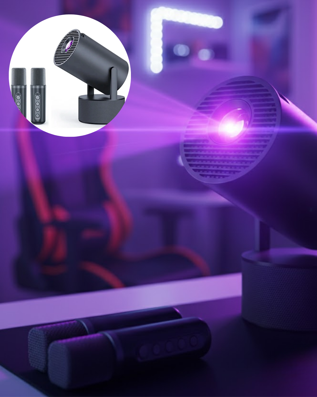 Siyah Android Sistemli Kareoke Projeksiyon 180° Döner Başlıklı - Lisinya