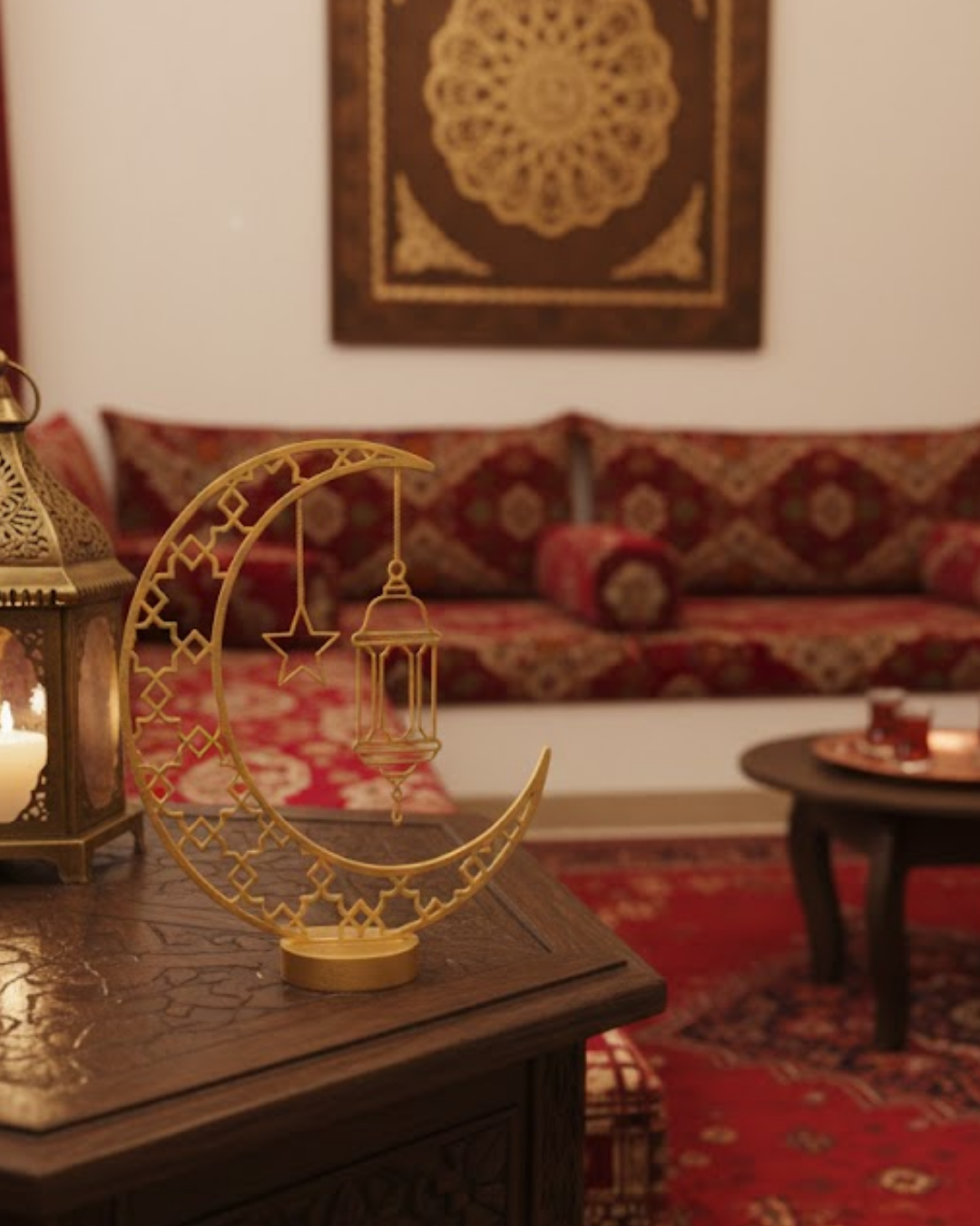 3D Ramazan Dekor Özel Baskı Hilal Yıldız Masa Üstü - Lisinya