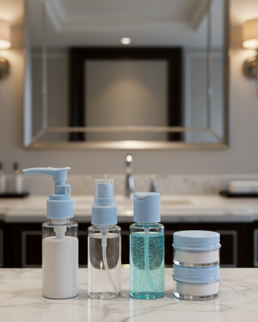 Kompakt 5’li Seyahat Banyo Şişe Takımı Çantalı - Lisinya Kompakt 5’li Seyahat Banyo Şişe Takımı Çantalı - Lisinya