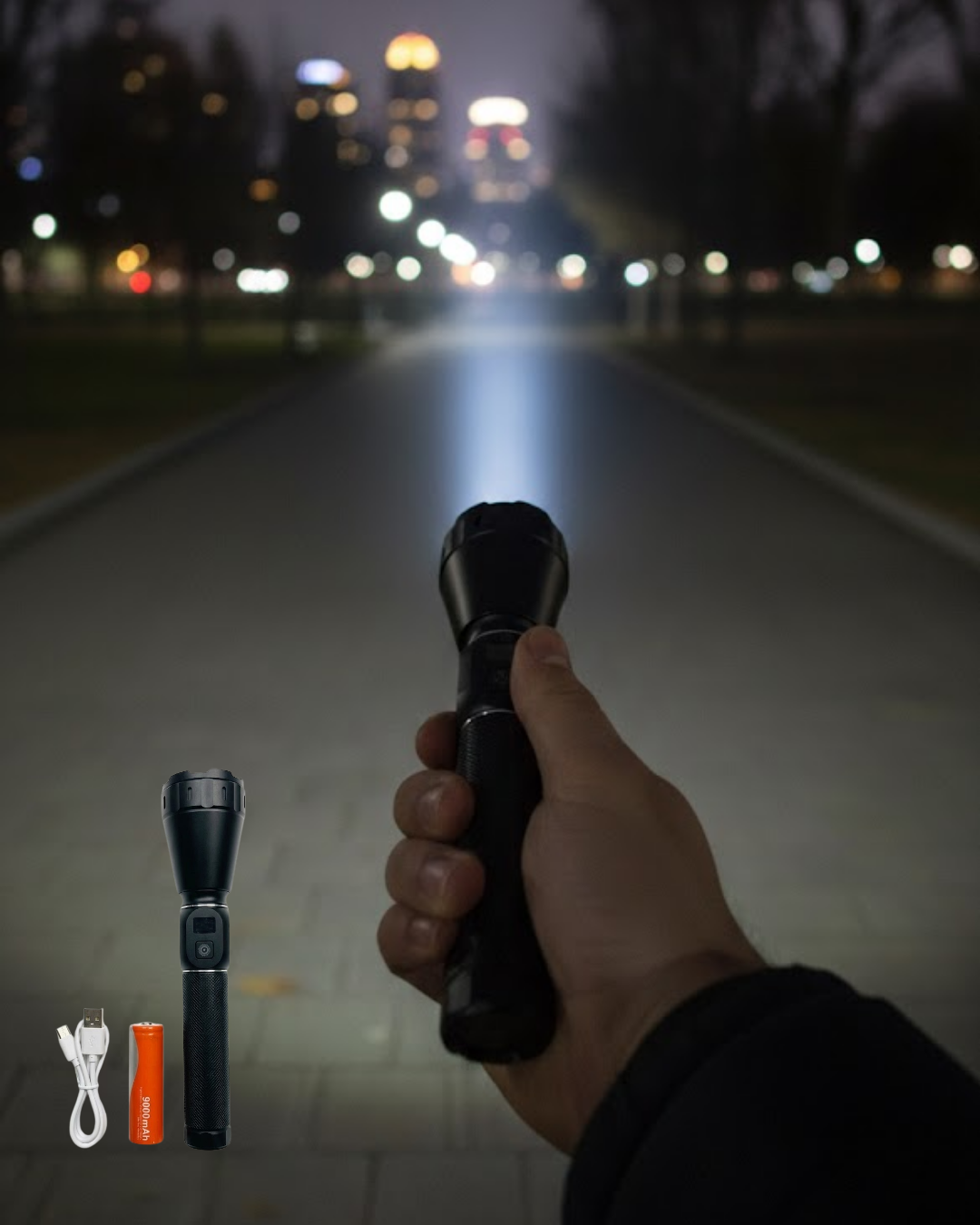 Yüksek Lümenli Şarjlı El Feneri 9000mAh Güçlü Işık ve Taşıma Çantalı Set - Lisinya