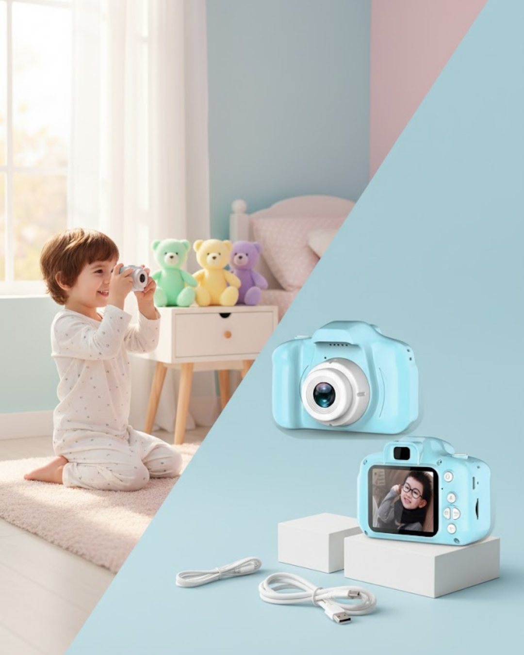 Mavi Mini Dijital Kamera HD Video ve Fotoğraf Çekimli USB Şarjlı Kompakt Kayıt Cihazı - Lisinya