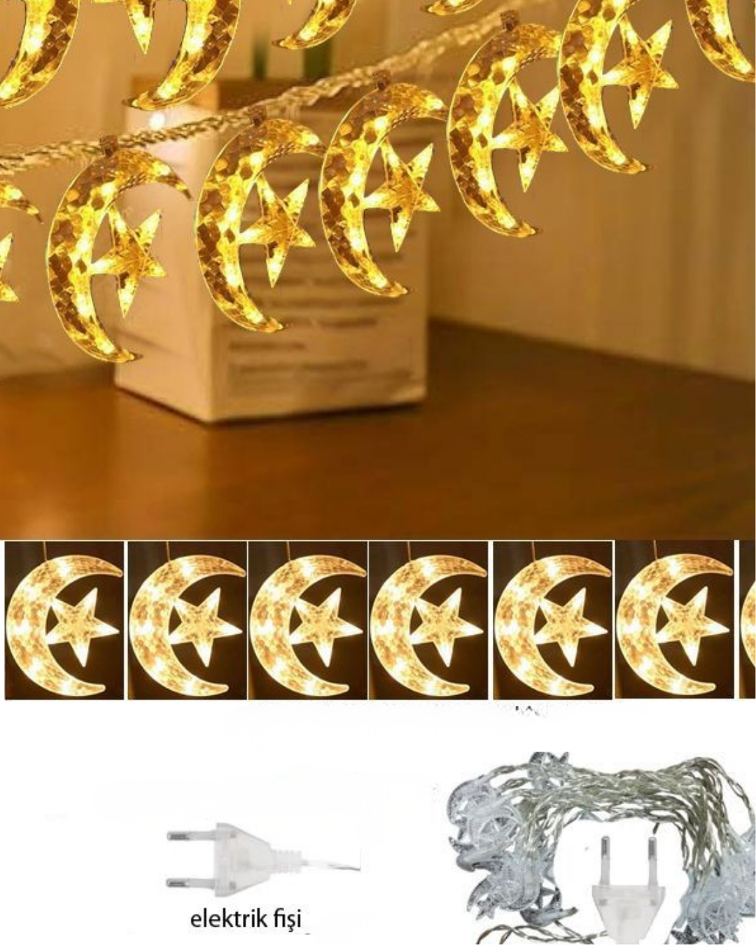 Hilal Yıldız Perde LED Işık 2 Modlu Sıcak Beyaz Dekoratif Aydınlatma - Lisinya