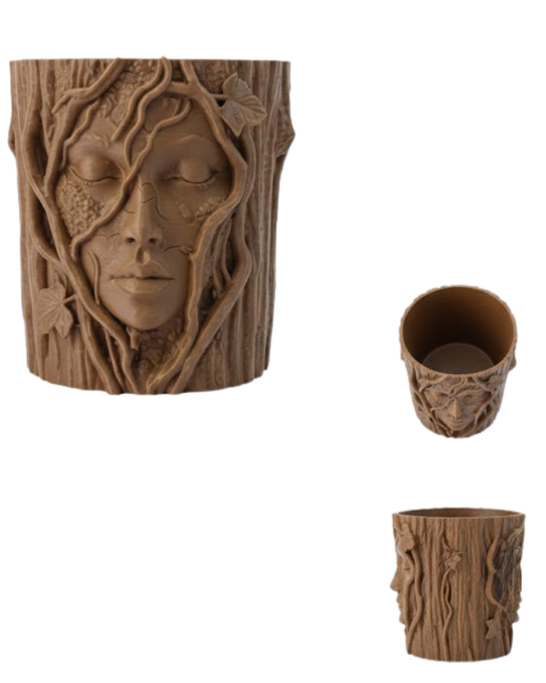 3D Ağaç Gövdesi Formlu Yüz Figürlü Dekoratif Saksı Sanatsal Tasarım Vazo - Lisinya