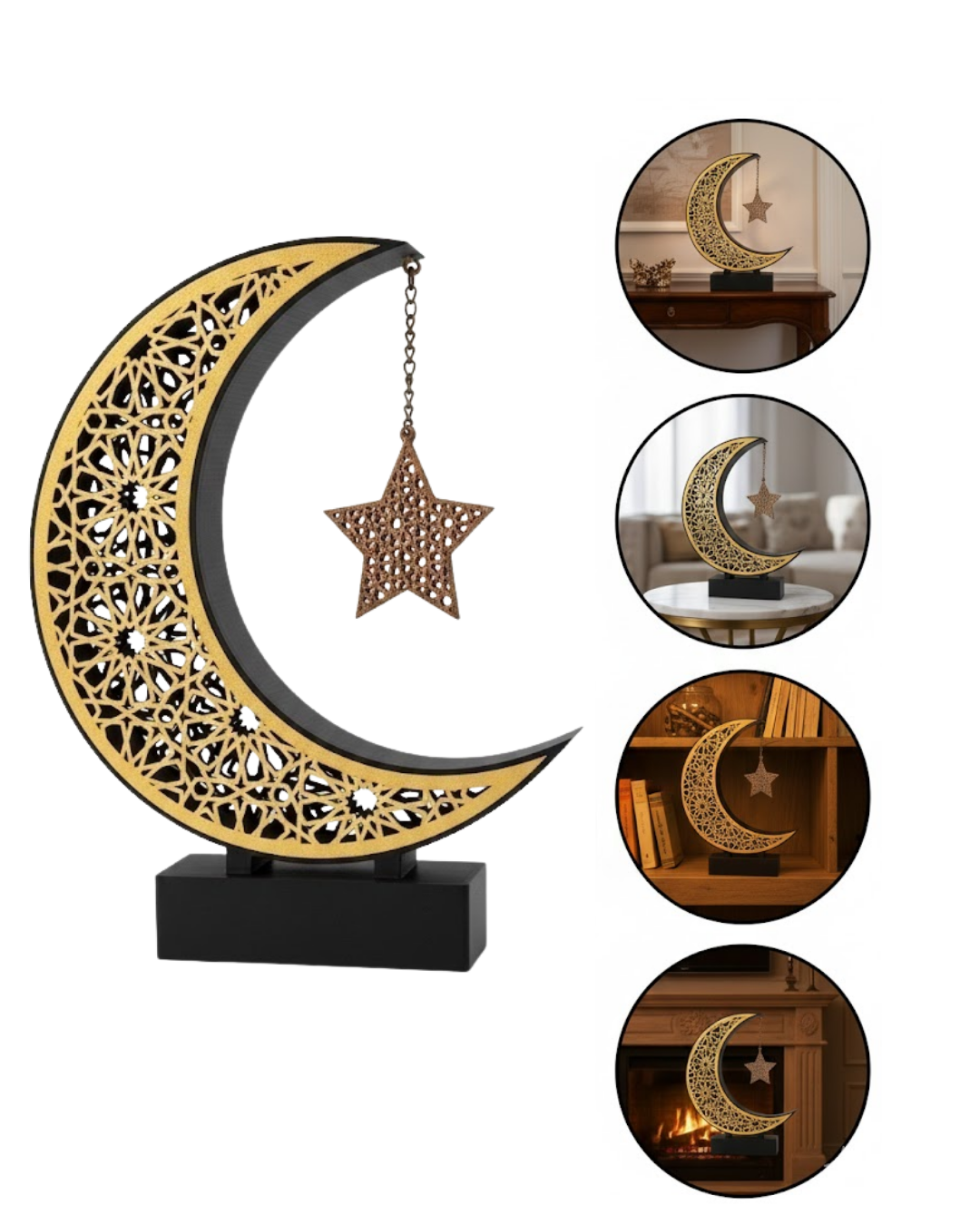 3D Hilal Yıldız Süs 23x23 cm Ev ve Ofis İçin Şık Aksesuar - Lisinya