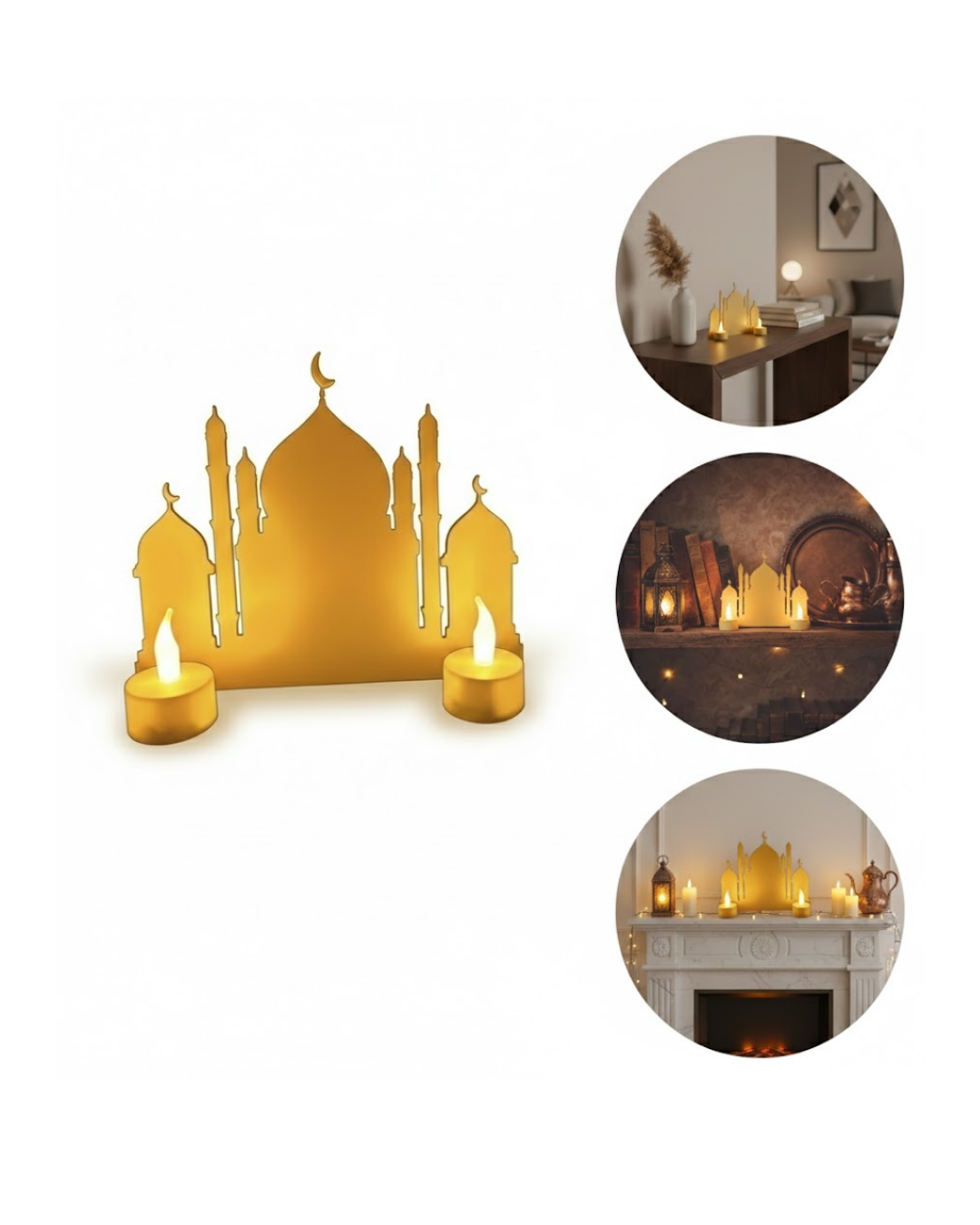 3D Cami Masa Üstü Dekor 2 Pilli LED Mumlu Hediye Set - Lisinya 3D Cami Masa Üstü Dekor 2 Pilli LED Mumlu Hediye Set - Lisinya
