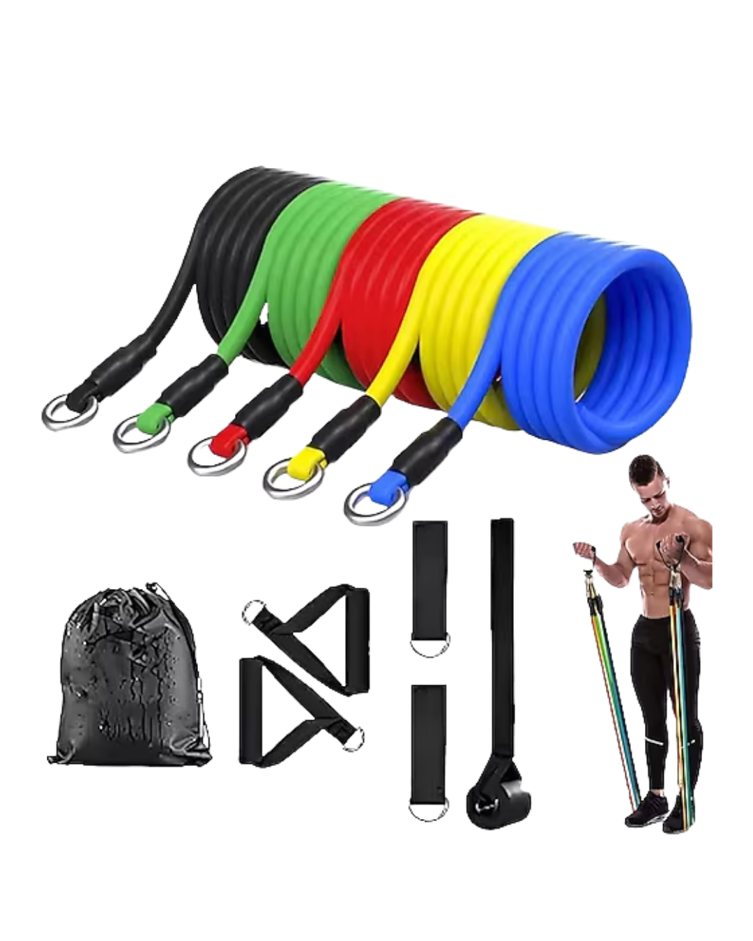 Direnç Seviyeli Pilates ve Fitness Egzersiz Bandı Seti Kapı Askılı - Lisinya