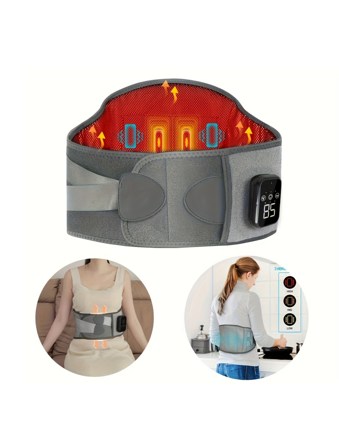 3 Kademe Isıtmalı ve Titreşimli Bel Destek Kemeri Ergonomik Tasarım - Lisinya