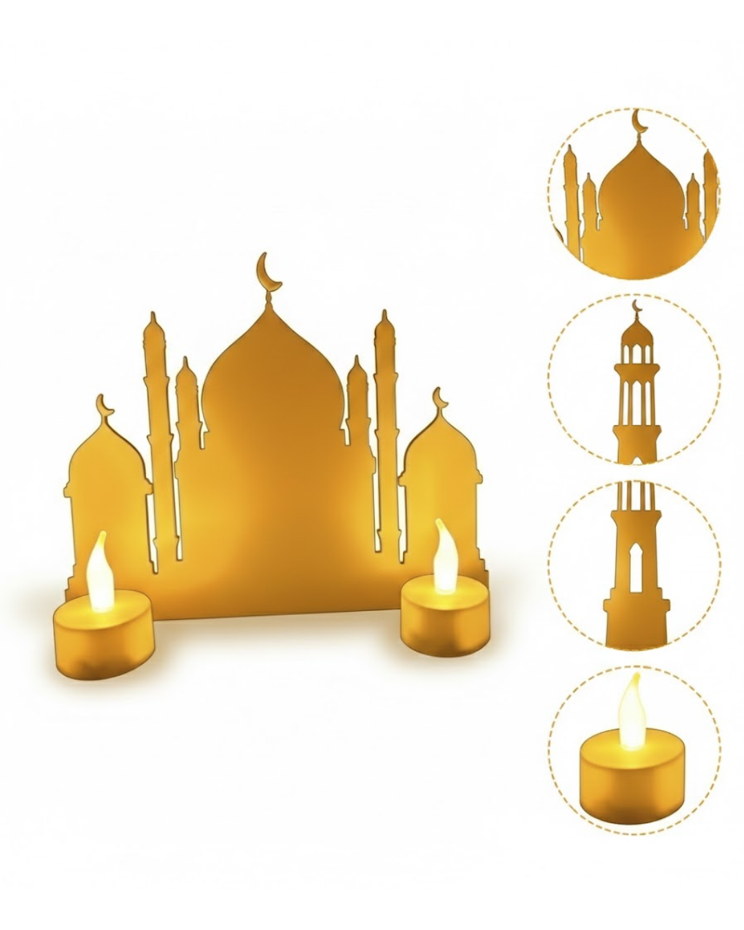3D Cami Masa Üstü Dekor 2 Pilli LED Mumlu Hediye Set - Lisinya 3D Cami Masa Üstü Dekor 2 Pilli LED Mumlu Hediye Set - Lisinya