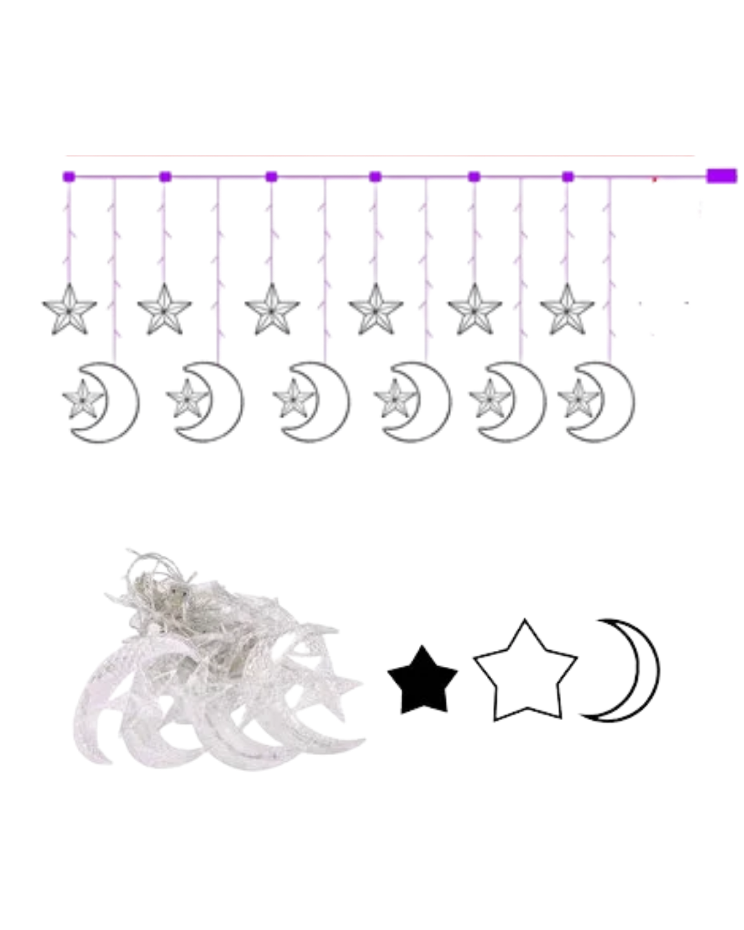 Sıcak Beyaz Ay Yıldız Işık Zinciri Parti Düğün Ramazan Dekoru - Lisinya