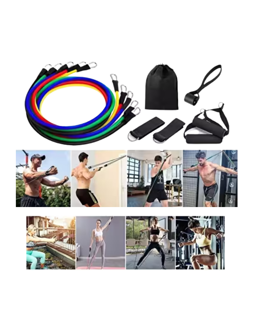 Direnç Seviyeli Pilates ve Fitness Egzersiz Bandı Seti Kapı Askılı - Lisinya