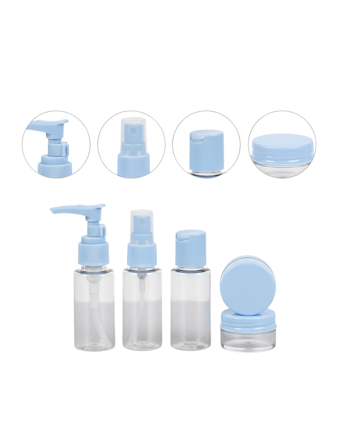 5’li Seyahat Dolum Şişe Seti 30 ml Şeffaf Taşıma Çantalı - Lisinya