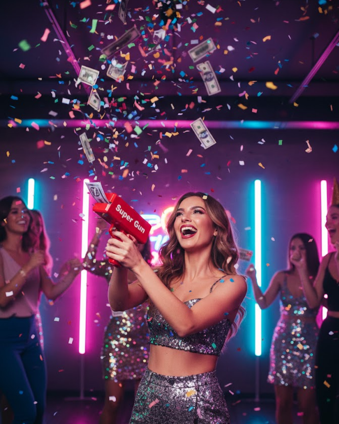 Para Dolar Saçma Para Atma Tabancası Otomatik Kırmızı Oyuncak - Lisinya