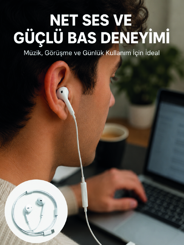 Kablolu Type C Kulak İçi Kulaklık Kristal Netliğinde Ses Kalitesi - Lisinya