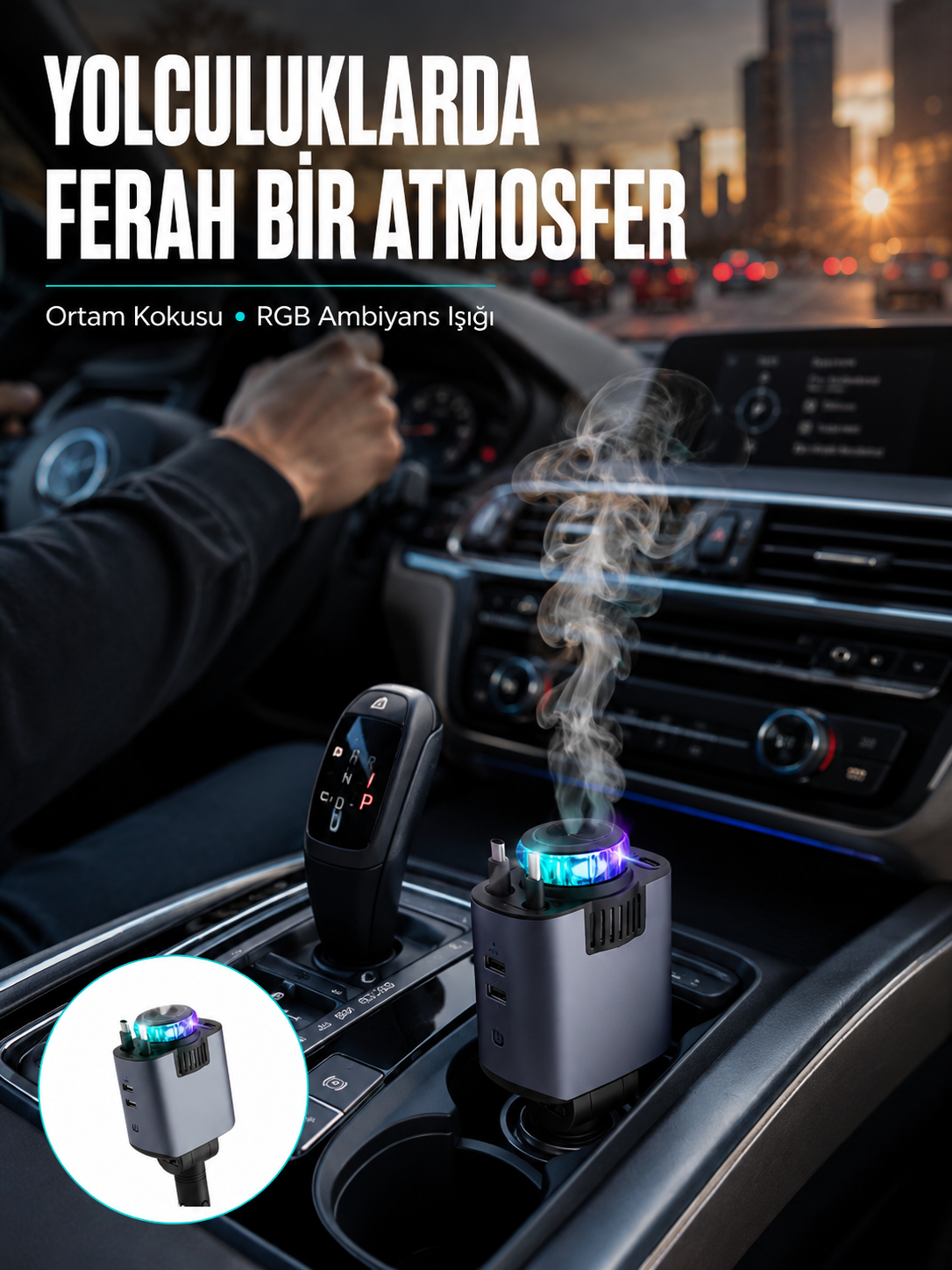 Araç İçi Çok Fonksiyonlu Şarj Cihazı Hava Nemlendirici Aroma ve Yıldız Işık - Lisinya Araç İçi Çok Fonksiyonlu Şarj Cihazı Hava Nemlendirici Aroma ve Yıldız Işık - Lisinya