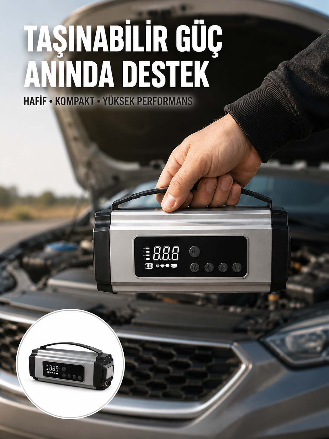 Dijital Göstergeli Akü Takviye Cihazı Lastik Şişirme Powerbank ve LED Işık Özellikli - Lisinya Dijital Göstergeli Akü Takviye Cihazı Lastik Şişirme Powerbank ve LED Işık Özellikli - Lisinya