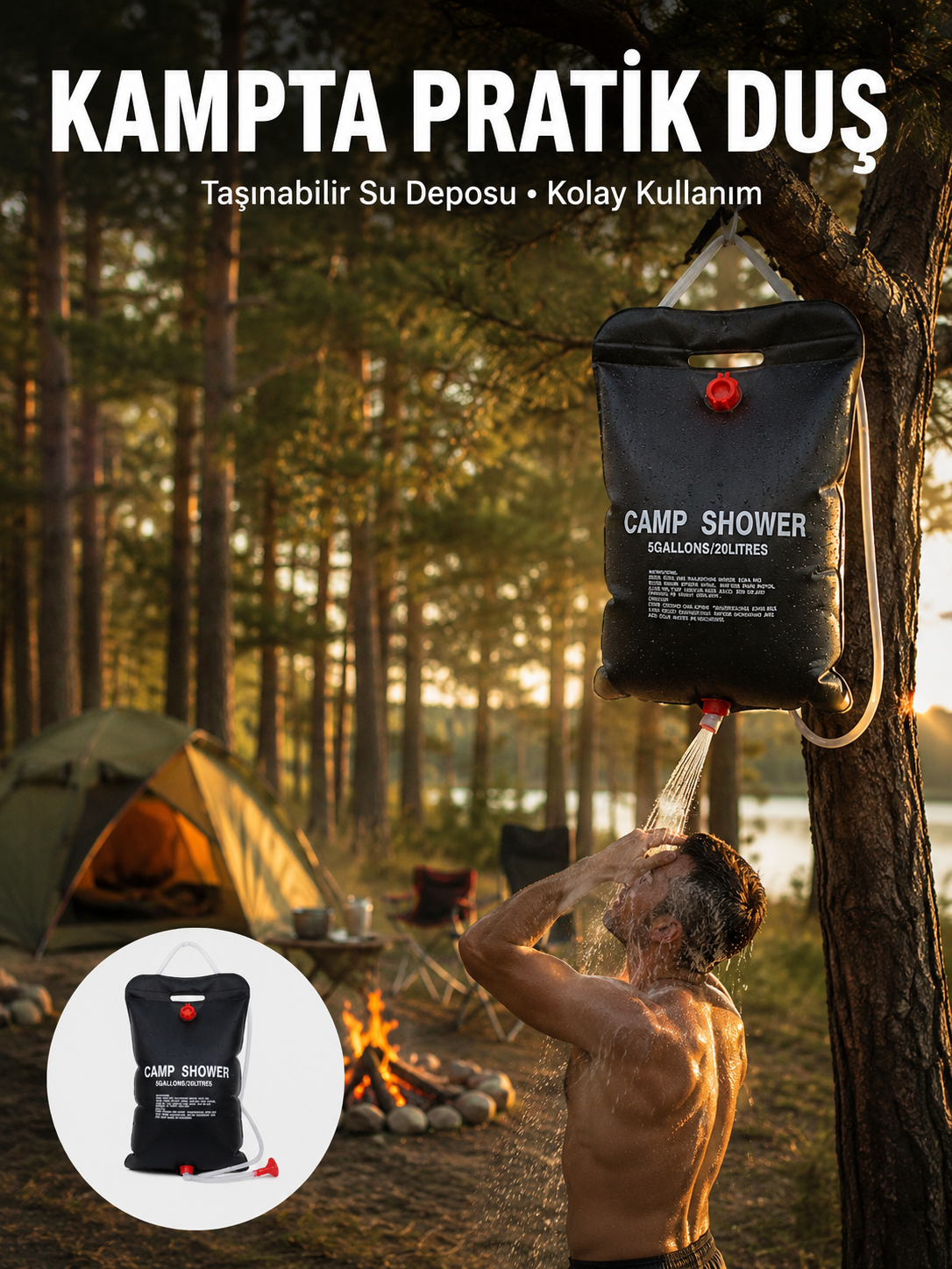 Taşınabilir Kamp Duşu Solar Isıtmalı 20 Litre Su Kapasiteli Hijyen Çözümü - Lisinya Taşınabilir Kamp Duşu Solar Isıtmalı 20 Litre Su Kapasiteli Hijyen Çözümü - Lisinya